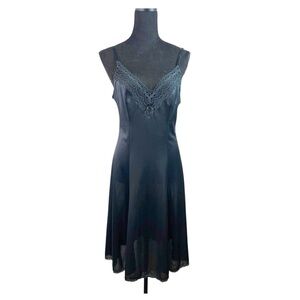Vintage Olga Black Slip Chemise Nightgown Black Floral Lace Size 34F Y2K Sexy